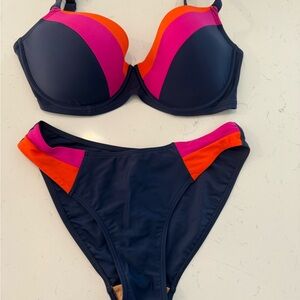 Vibrant Colorblock Bikini Set - Navy, Pink, Orange, Green, Black, White